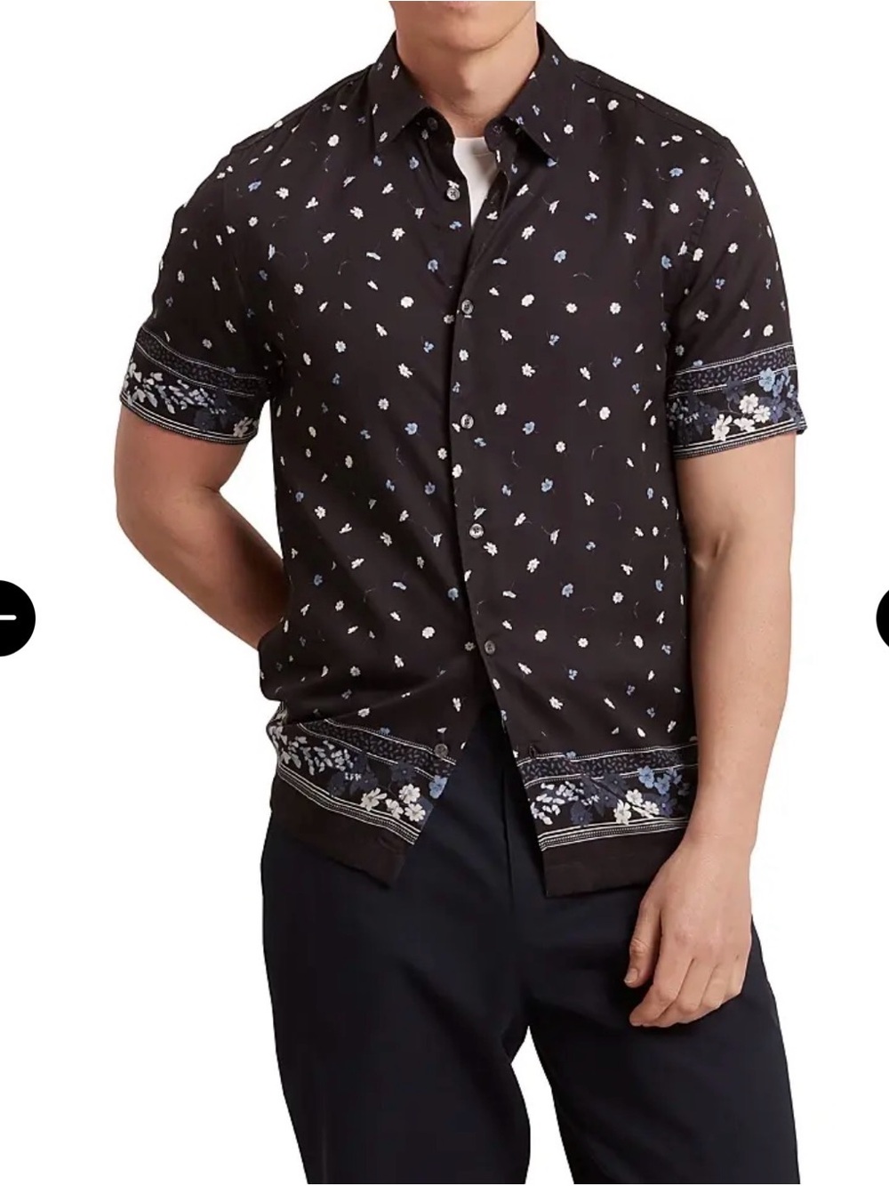 NEW! Ted Baker relaxed navy Short-Sleeve Floral Border Button-Down Shirt size M